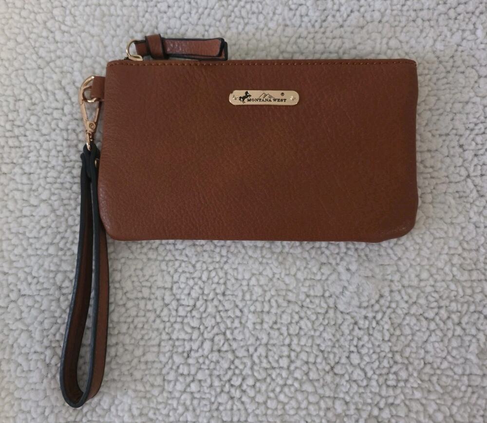 Montana West Wristlet Camel Brown Faux Leather Small Lightweight Travel Portable